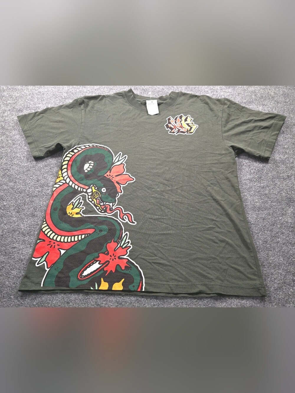 Ninth Hall Olive Green Tattoo Snake Graphic T-Shirt Size M‎